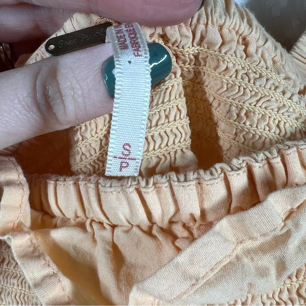 Free People Peach Smocked Bell Sleeve‎ Crop Top